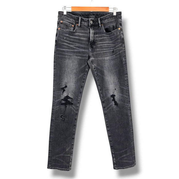 American Eagle Men's Stretch Airflex 360 Distressed Slim Jeans Dark Gray Black - Picture 1 of 14